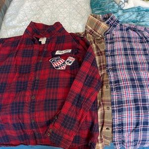 Two Unique Flannel Shirts Medium Patches-1/2&1/2